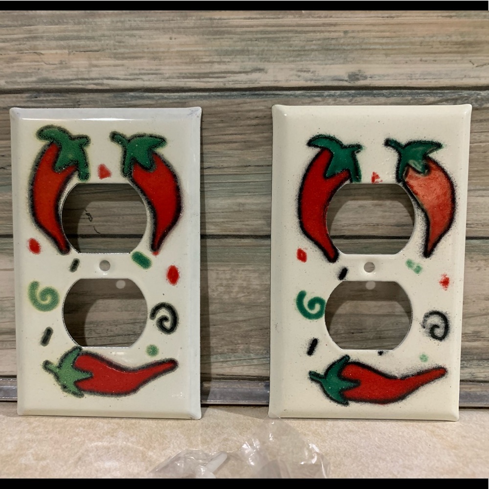 White receptacle covers with chili 🌶 peppers